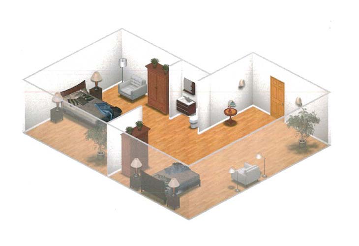 Large shared memory care apartment floor plan at Summerfield of Stockton Memory Care in Stockton, CA 