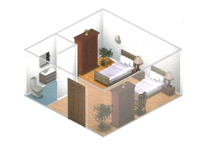 Shared memory care apartment floor plan at Summerfield of Stockton Memory Care in Stockton, CA